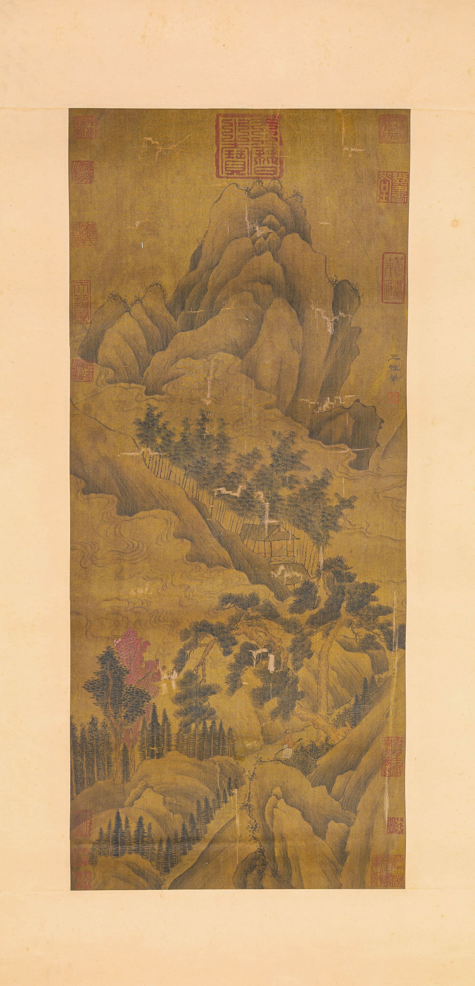 WANG WEI (699-759), ATTRIBUTED TO, LANDSCAPE: WANG WEI (699-759), ATTRIBUTED TO, LANDSCAPE Dimensions: Width: 34.5 cm (13.58 in) x Height: 79.5 cm (31.30 in). All measurements are approximate.