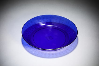 A 'POETIC INSCRIPTION' BLUE-ENAMELLED DISH