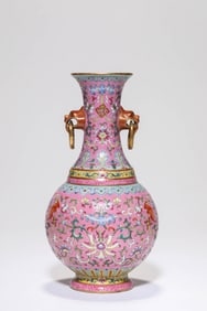 A RED-GROUND YANGCAI GILT-DECORATED 'INTERLOCKING LOTUS AND SWASTIKA'VASE