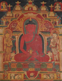 A 'TIBETAN GUGE KINGDOM-STYLE' 'MINERAL PIGMENT' THANGKA OF AMITABHA