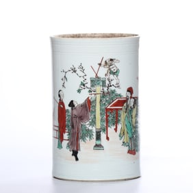 A WUCAI 'FIGURAL' BRUSH POT