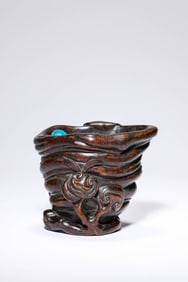 A BAMBOO CARVED 'LINGZHI FUNGUS' CUP