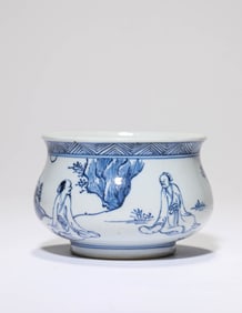 A BLUE AND WHITE 'FIGURES' CENSER