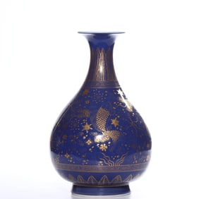 A SAPPHIRE BLUE GLAZED 'FISH AND AQUATIC PLANTS' YUHUCHUN