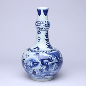 A BLUE AND WHITE 'LANDSCAPE AND FIGURES' VASE