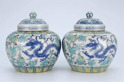 A PAIR OF  WUCAI 'DRAGON AMONG FLOWERS'  JARS
