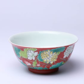 AN ENAMEL 'LOTUS' BOWL