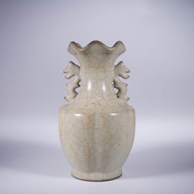A GUAN TYPE DOUBLE-DRAGON HANDLE LOBED VASE