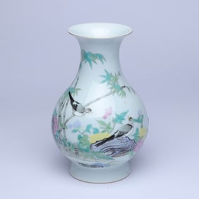 A FAMILLE ROSE 'ROCKERY, FLOWERS, BIRDS AND POETRY' VASE