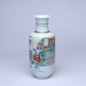 A DOUCAI MEDALLION 'FIGURES AND STORY' ROULEAU VASE