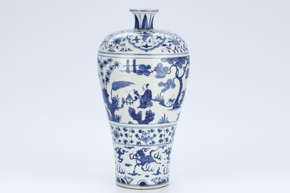 A BLUE AND WHITE 'FIGURES AND STORY' MEIPING