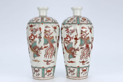 A PAIR OF SANCAI 'PHOENIX' MEIPING