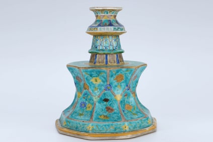 A WUCAI 'FLOWERS' CANDLESTICK