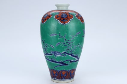 A BLUE AND WHITE AND IRON-RED 'BIRDS IN DIFFERENT POSTURES' MEIPING