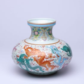 A FAMILLE ROSE 'CLOUD AND DRAGON' WATER-CHESTNUT SHAPED JAR