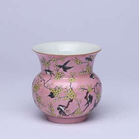 A FAMILLE ROSE 'MAGPIE ON PLUM BRANCH' SPITTOON