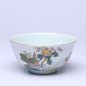 A FAMILLE ROSE 'BOATING AND POETRY' BOWL