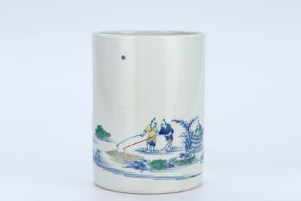 A  WUCAI 'FISHING' BRUSH POT