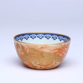 A FAMILLE ROSE 'CLOUD AND PHOENIX AND POETRY' TEA BOWL