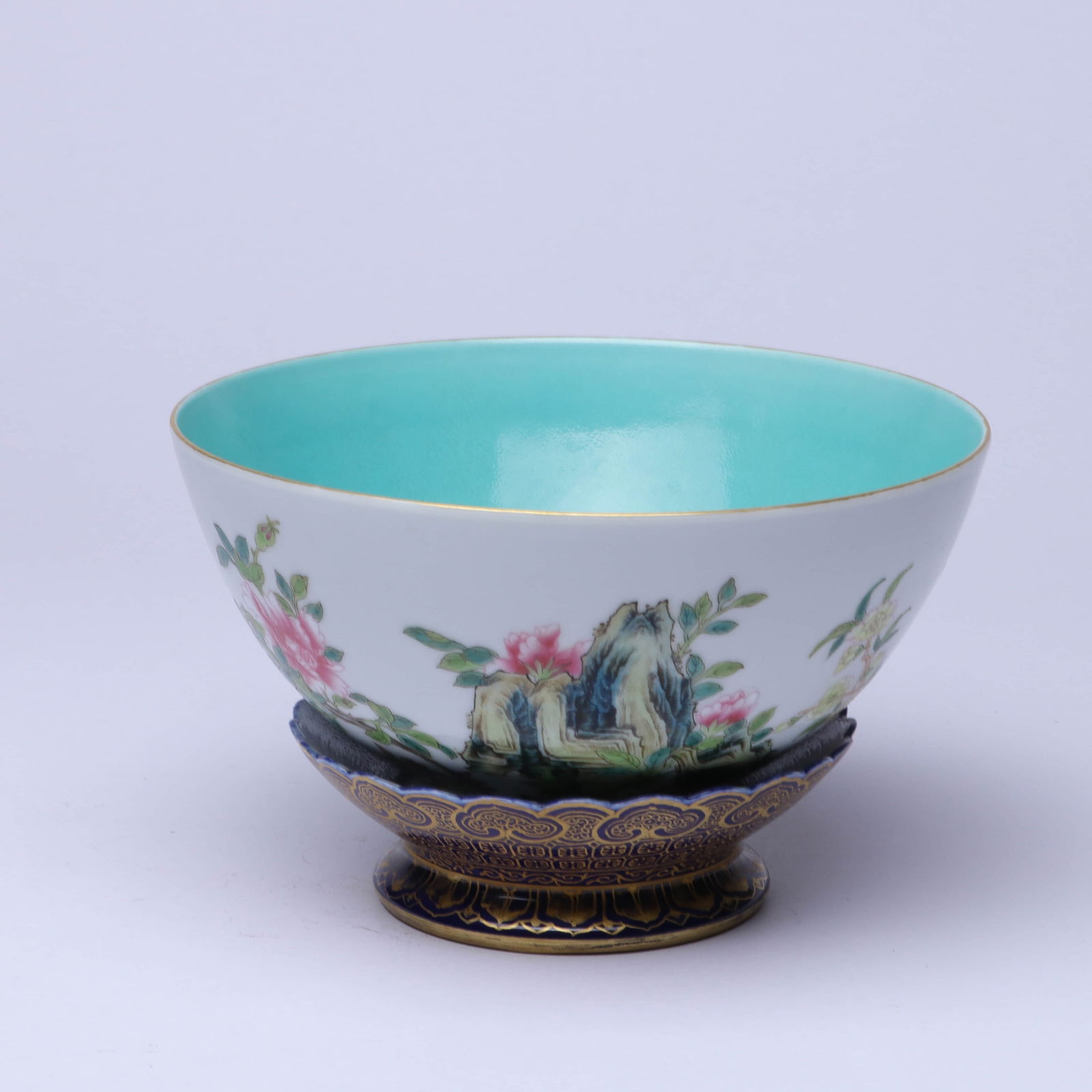 AN ENAMEL 'ROCKERY, PHEASANT AND FLOWERS WITH POETRY' REVOLVING BOWL (1 of 10)