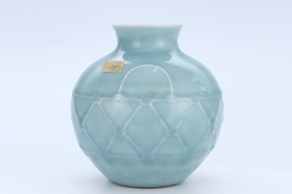 A SKY-BLUE GLAZED FISH-BASKET JAR