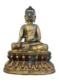 A GILT-BRONZE FIGURE OF SAKYAMUNI BUDDHA