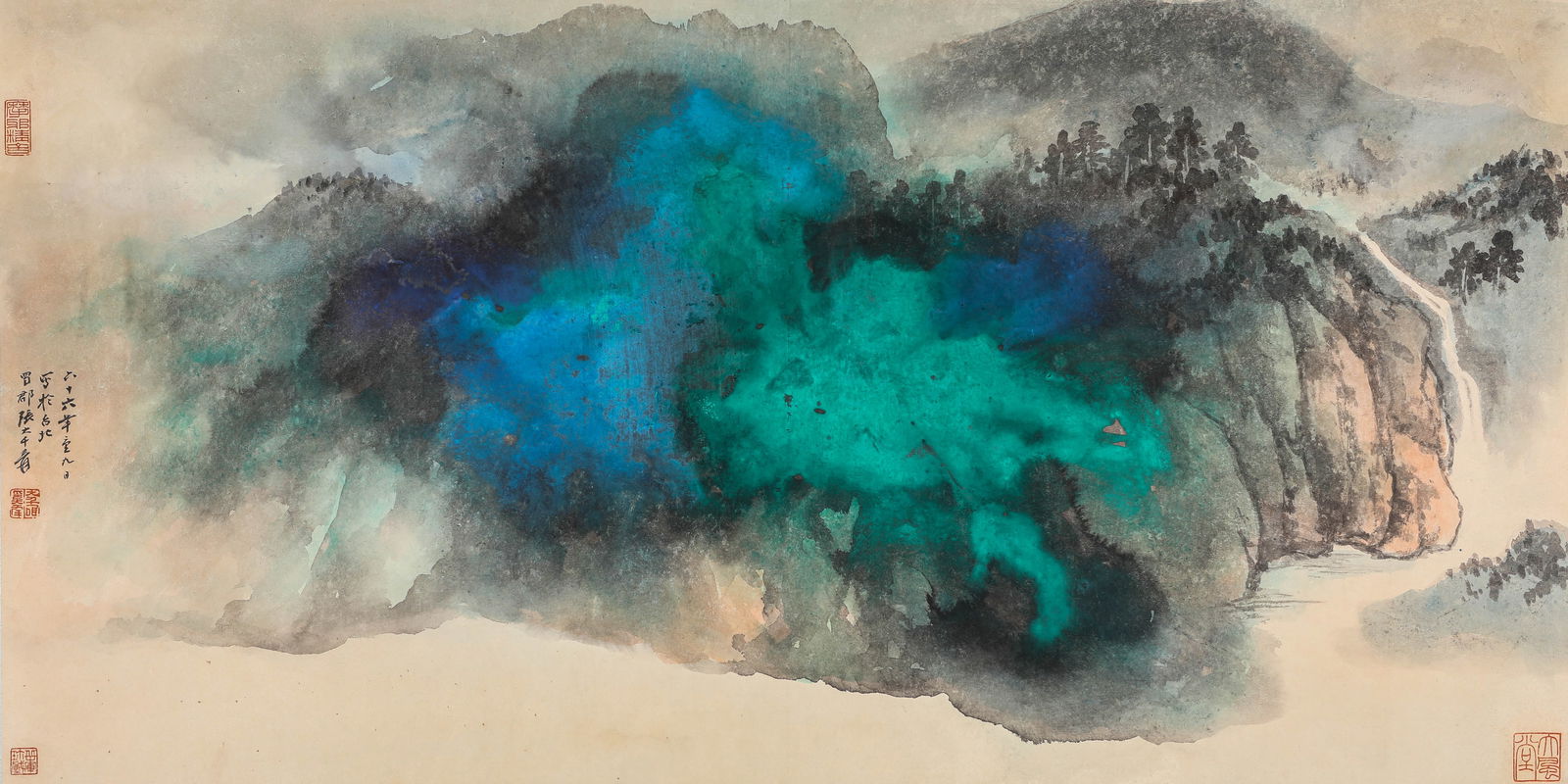 ZHANG DAQIAN (1899-1983), ATTRIBUTED TO, SPLASHED-COLOR LANDSCAPE (1 of 8)