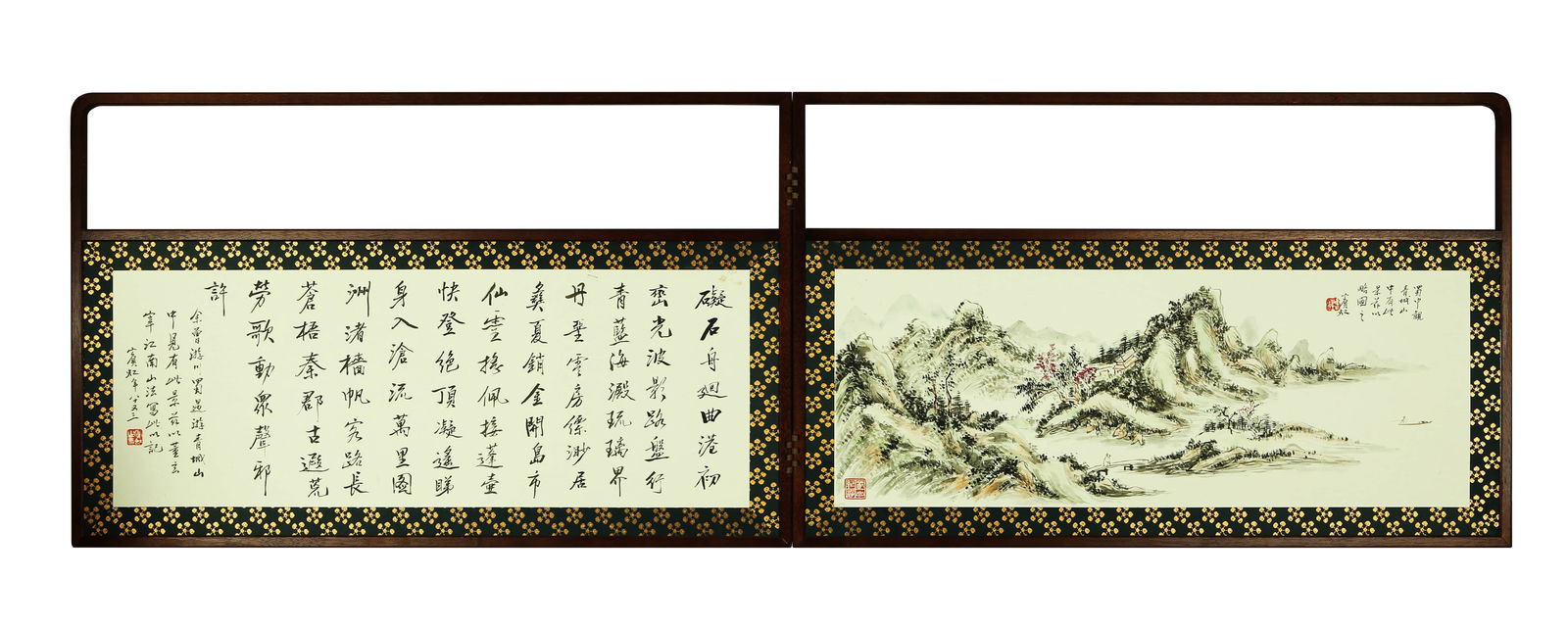 HUANG BINHONG (1865-1955), ATTRIBUTED TO, PAINTING AND CALLIGRAPHY (A PAIR OF SCREENS) (1 of 10)