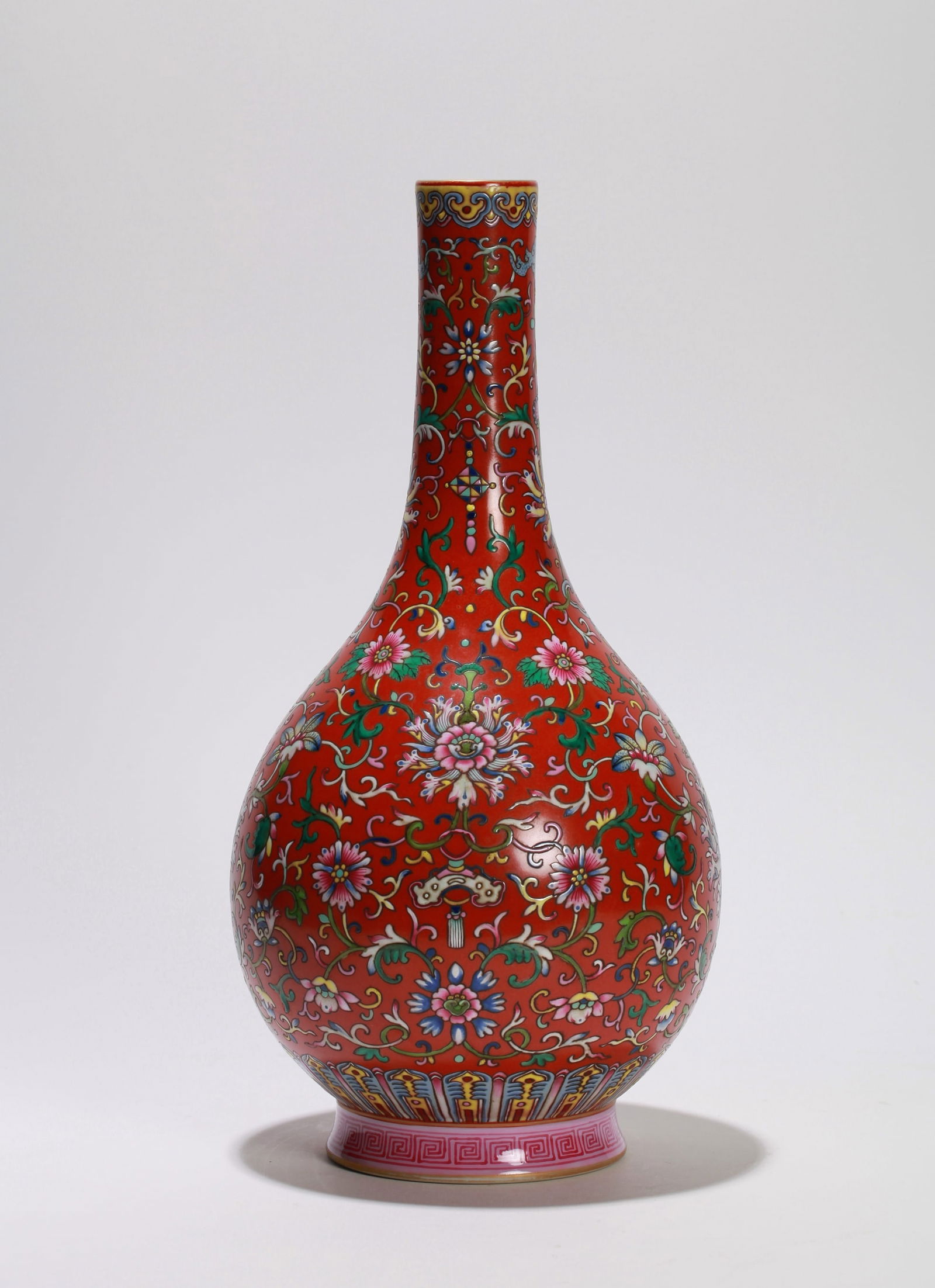 AN IRON-RED GROUND FAMILLE ROSE 'FLOWERS' VASE (1 of 10)