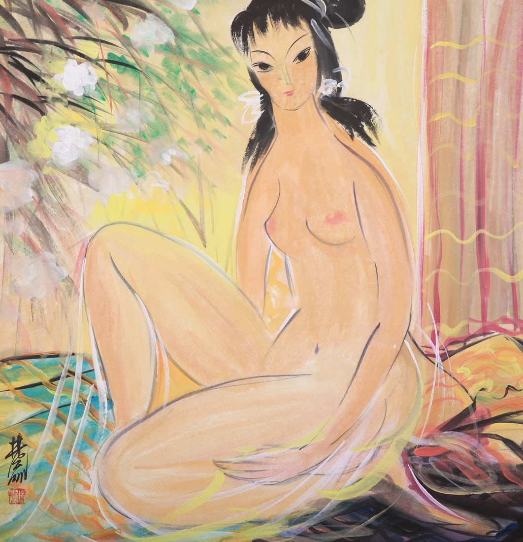 LIN FENGMIAN (1900-1991), ATTRIBUTED TO, NUDE: LIN FENGMIAN (1900-1991), ATTRIBUTED TO, NUDE Dimensions: Width: 69 cm (27.17 in.) x Height: 66 cm (25.98 in.). All measurements are approximate.
