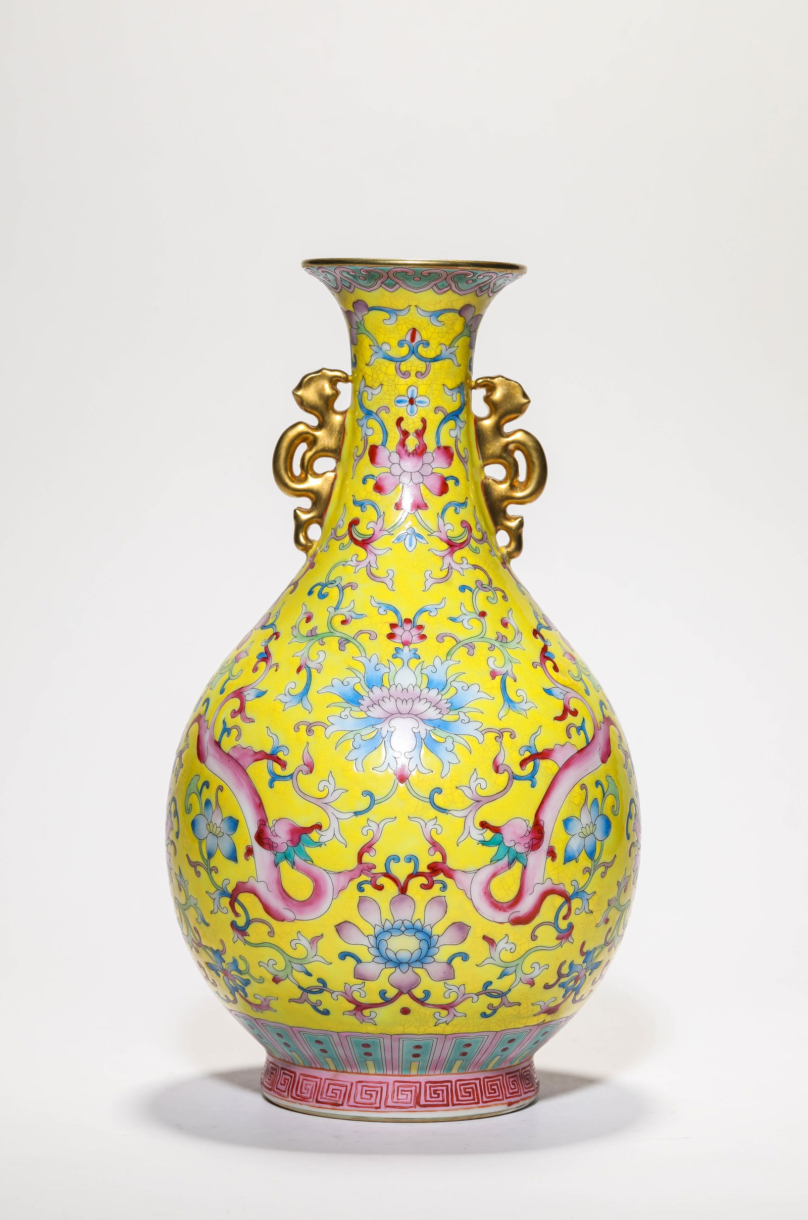 A FAMILLE ROSE DOUBLE-DRAGON HANDLE VASE (1 of 6)