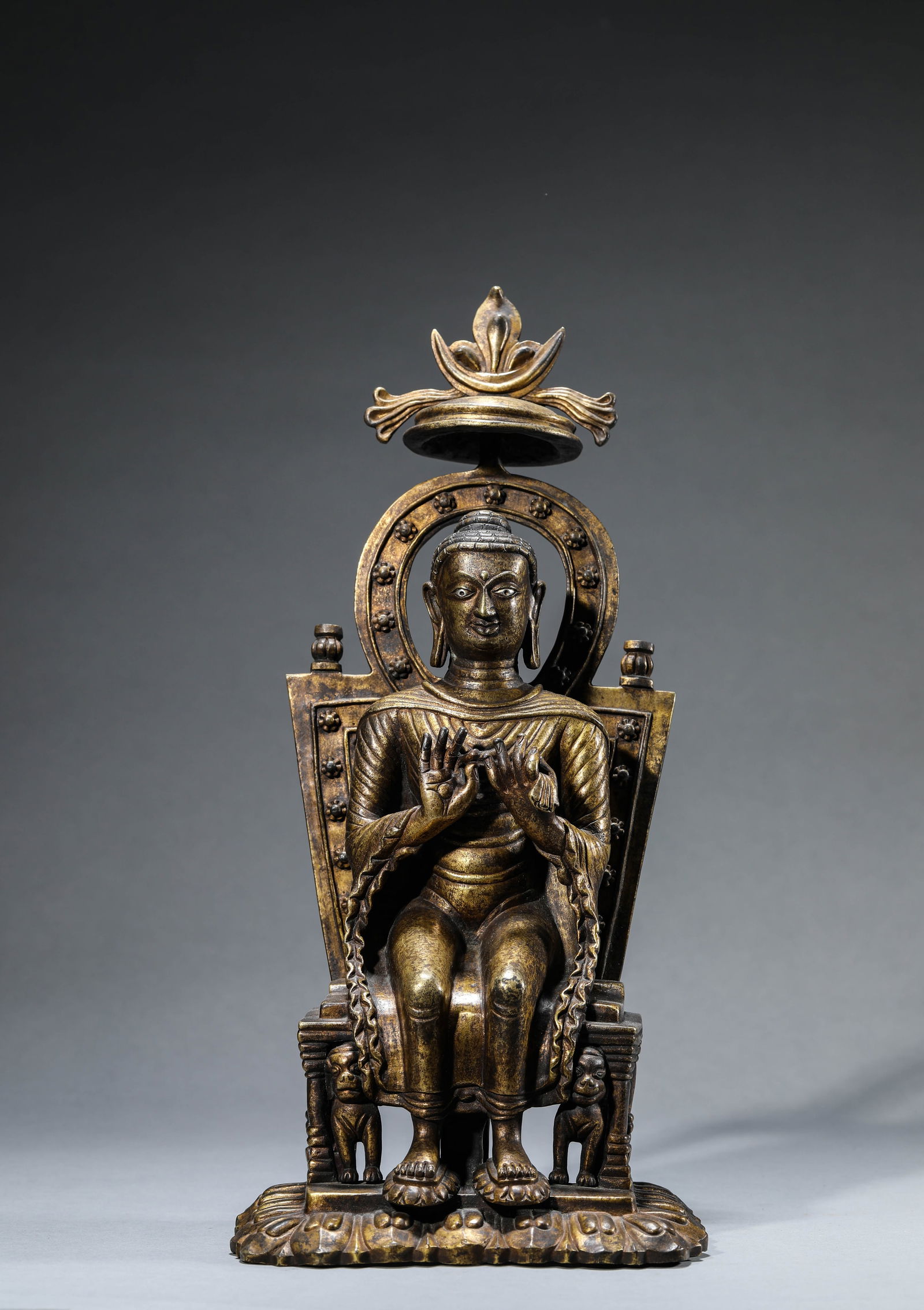 A 'TIBETAN PALA-STYLE' SILVER-INLAID FIGURE OF MAITREYA: A 'TIBETAN PALA-STYLE' SILVER-INLAID FIGURE OF MAITREYA Dimensions: Weight: 4.65kg. Length: 18.3 cm (7.20 in) x Width: 13.7 cm (5.39 in) x Height: 39.0 cm (15.35 in). All measurements are approximate.