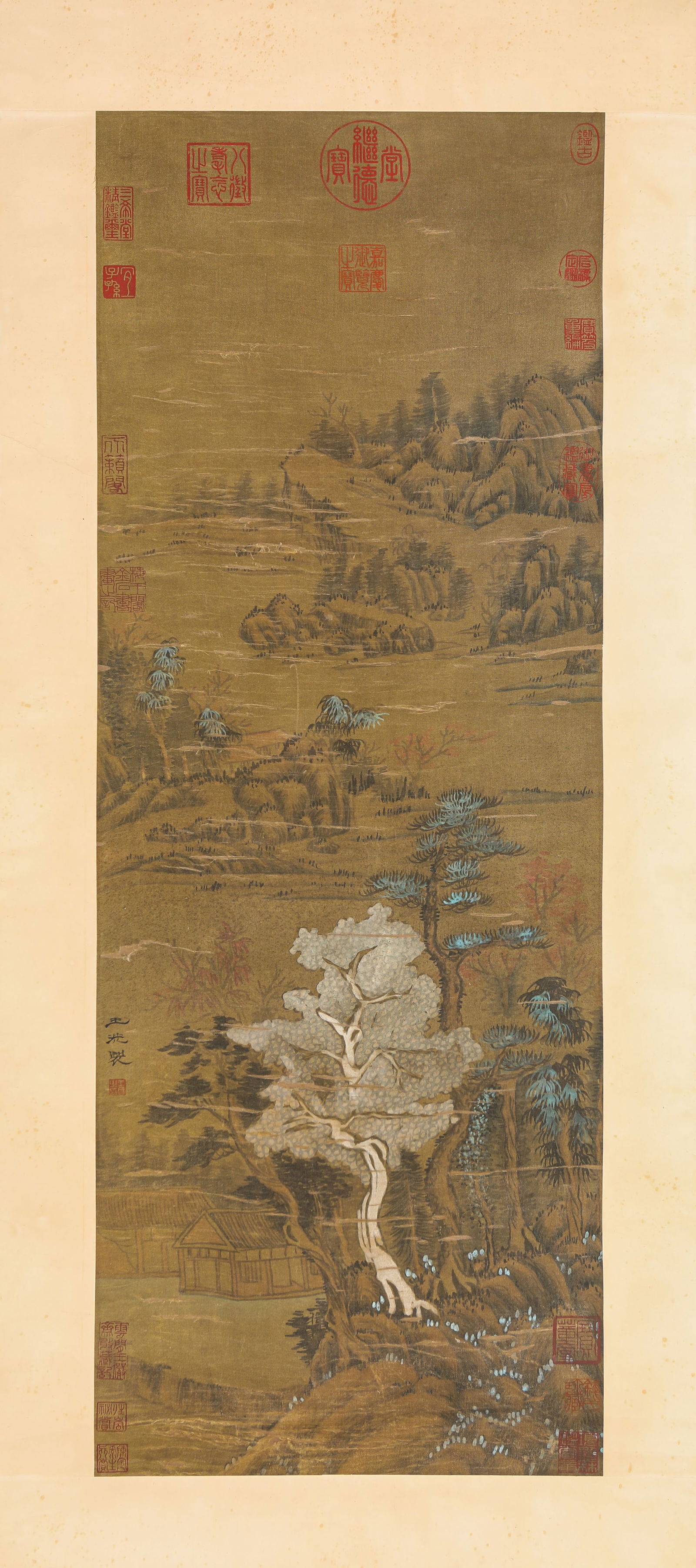 WANG SHEN (1048-1104), ATTRIBUTED TO, LANDSCAPE: WANG SHEN (1048-1104), ATTRIBUTED TO, LANDSCAPE Dimensions: Width: 38.0 cm (14.96 in) x Height: 102.0 cm (40.16 in). All measurements are approximate.