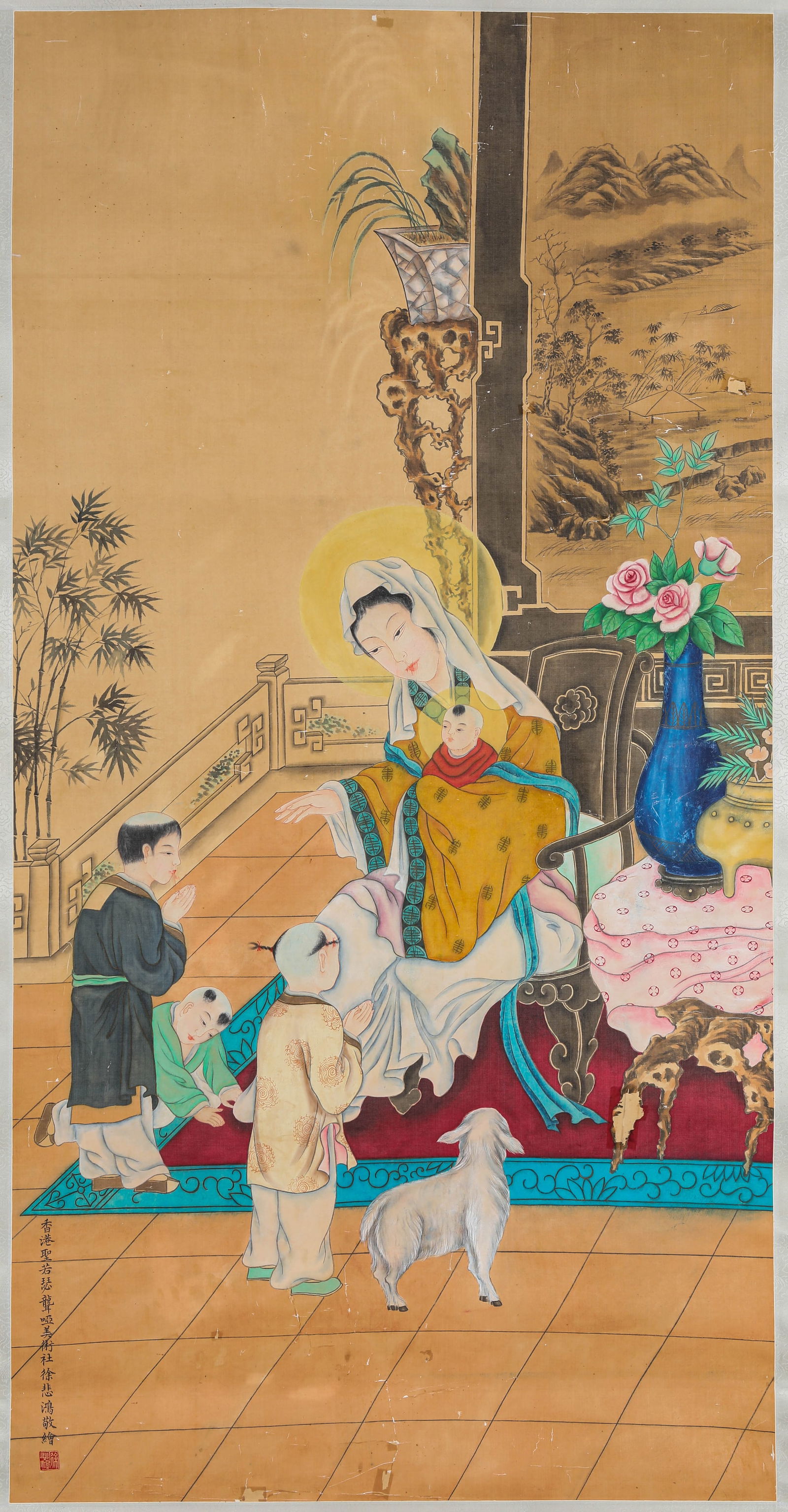 XU BEIHONG (1895-1953), ATTRIBUTED TO, GUANYIN: XU BEIHONG (1895-1953), ATTRIBUTED TO, GUANYIN Dimensions: Width: 82.0 cm (32.28 in) x Height: 160.0 cm (62.99 in). All measurements are approximate.