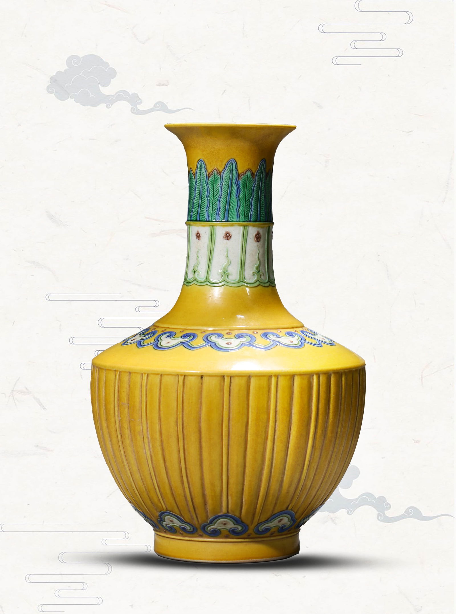 A YELLOW-GLAZED 'RELIEF-MELON-LOBED' VASE (1 of 8)
