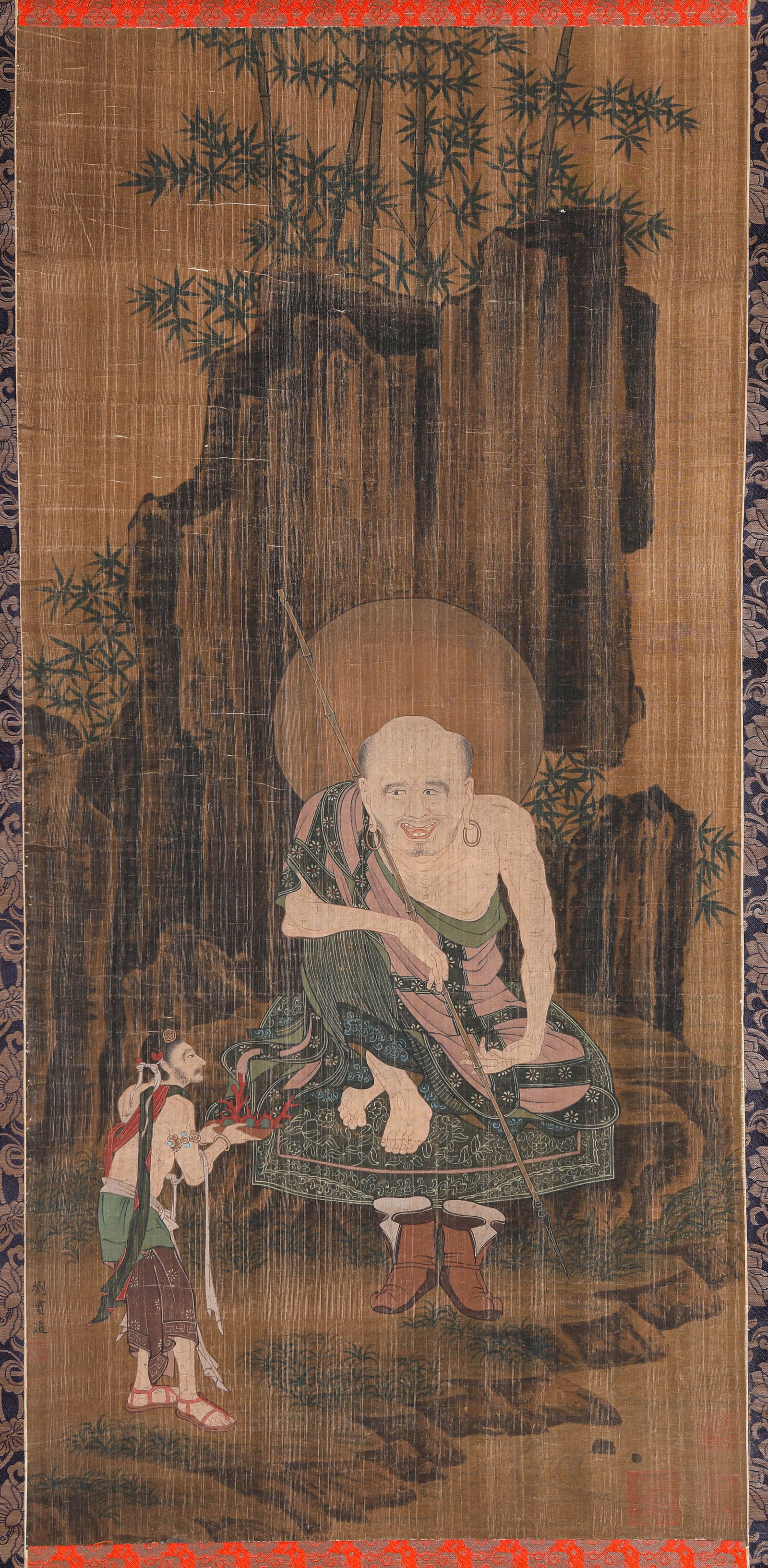 LIU GUANDAO (ACT. 13TH CENTURY), ATTRIBUTED TO, ARHAT: LIU GUANDAO (ACT. 13TH CENTURY), ATTRIBUTED TO, ARHAT Dimensions: Width: 44.0 cm (17.32 in) x Height: 92.0 cm (36.22 in). All measurements are approximate.