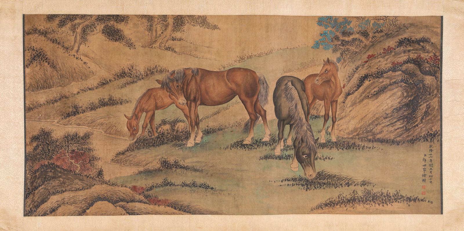 GIUSEPPE CASTIGLIONE (1688-1766), ATTRIBUTED TO, GALLOPING HORSES (1 of 2)