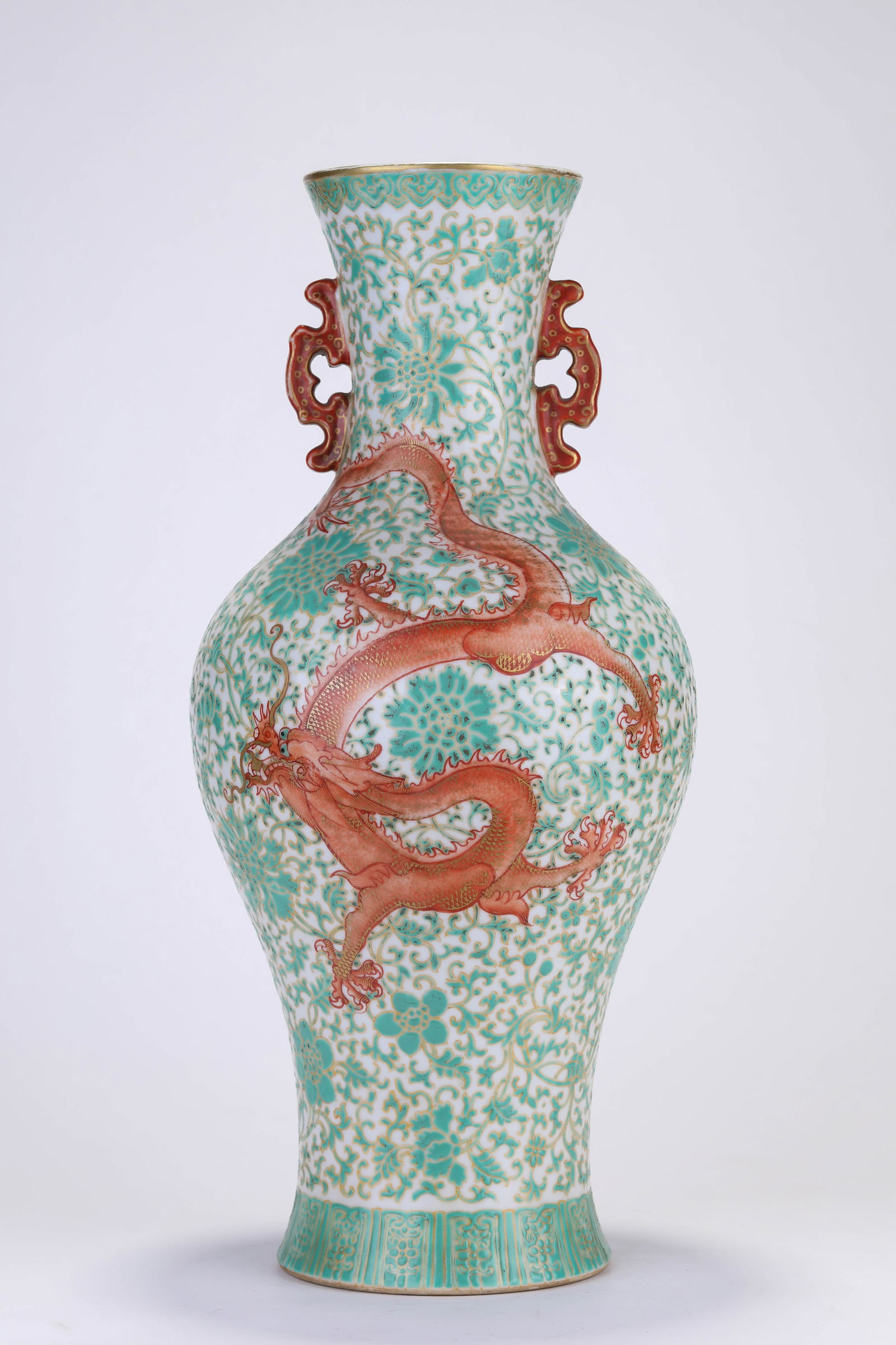 A GREEN-GROUND IRON-RED 'DRAGON' VASE (1 of 6)