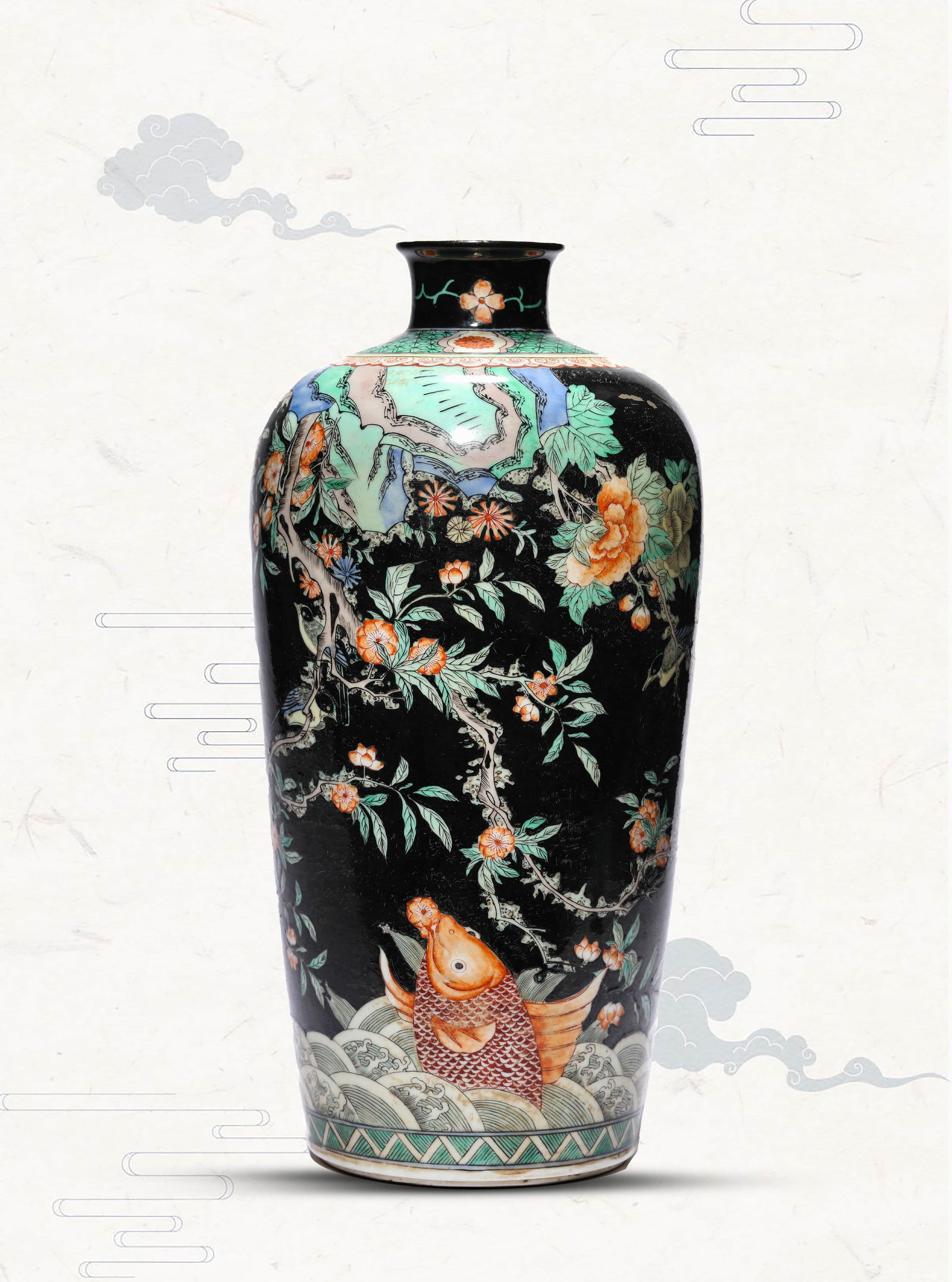 A BLACK-GROUND WUCAI 'FLOWERS AND BIRDS' VASE (1 of 7)