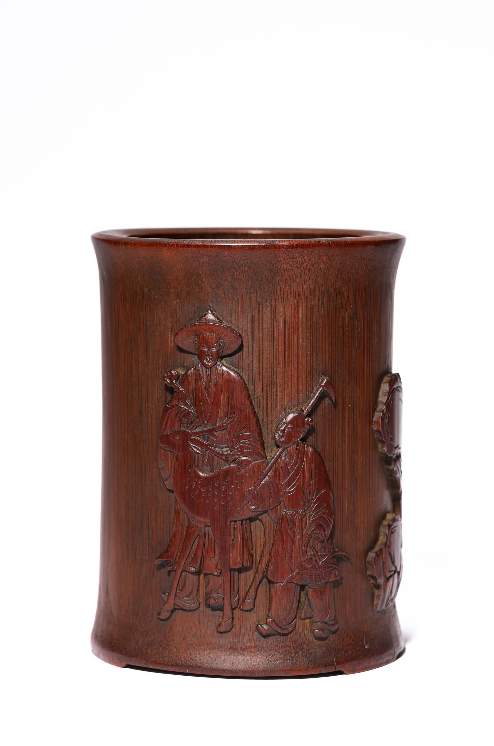 A BAMBOO 'CARVED FIGURE AND POEM' BRUSH POT (1 of 5)
