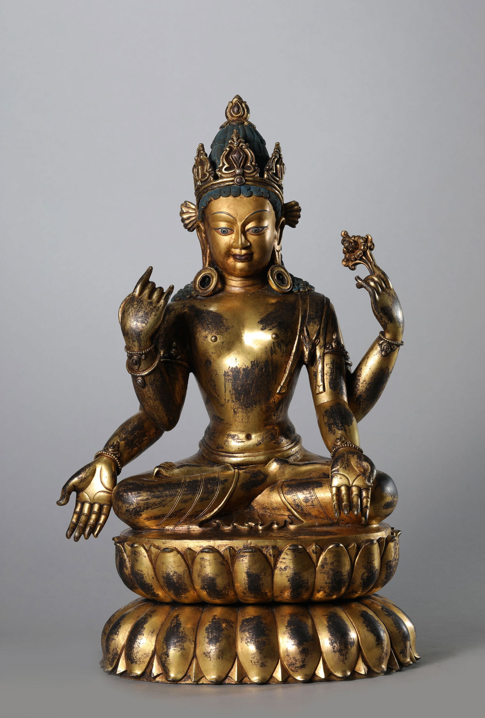 A 'PALA-STYLE' FIGURE OF FOUR-ARMED AVALOKITESHVARA: A 'PALA-STYLE' FIGURE OF FOUR-ARMED AVALOKITESHVARA Dimensions: Weight: 11.75kg. Length: 25.9 cm (10.20 in) x Width: 20.0 cm (7.87 in) x Height: 44.0 cm (17.32 in). All measurements are approximate.
