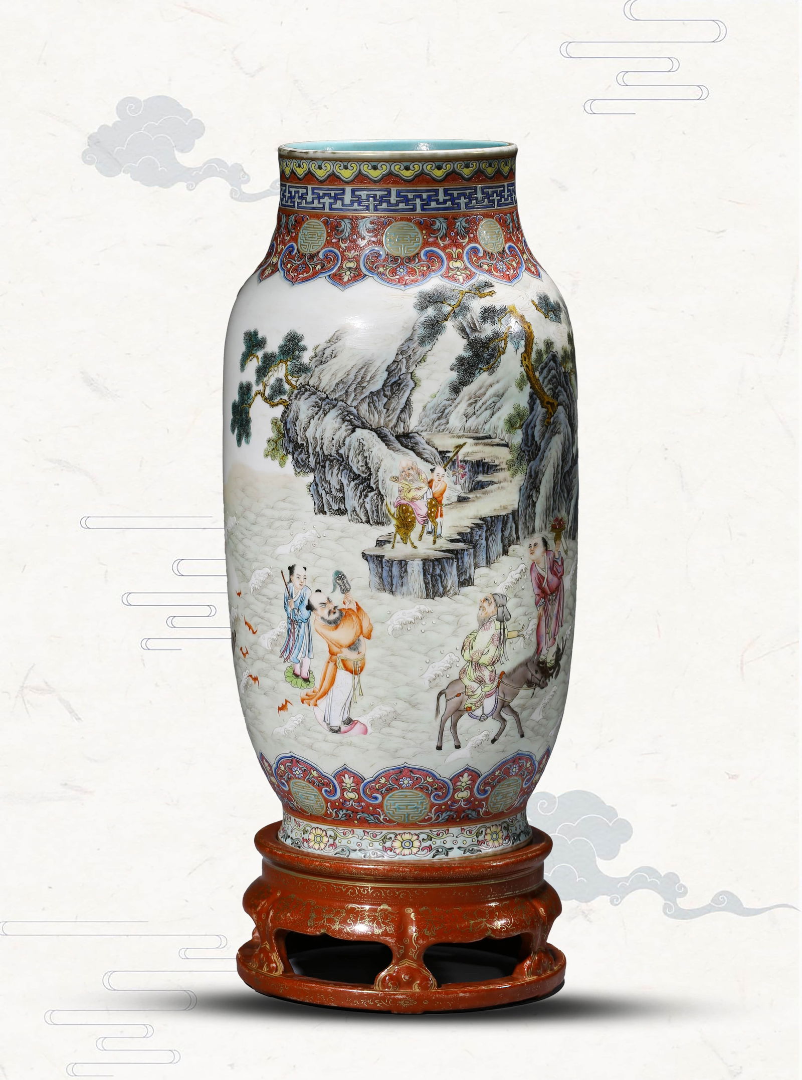 A FAMILLE-ROSE 'EIGHT IMMORTALS CROSSING THE SEA' LANTERN VASE (1 of 13)
