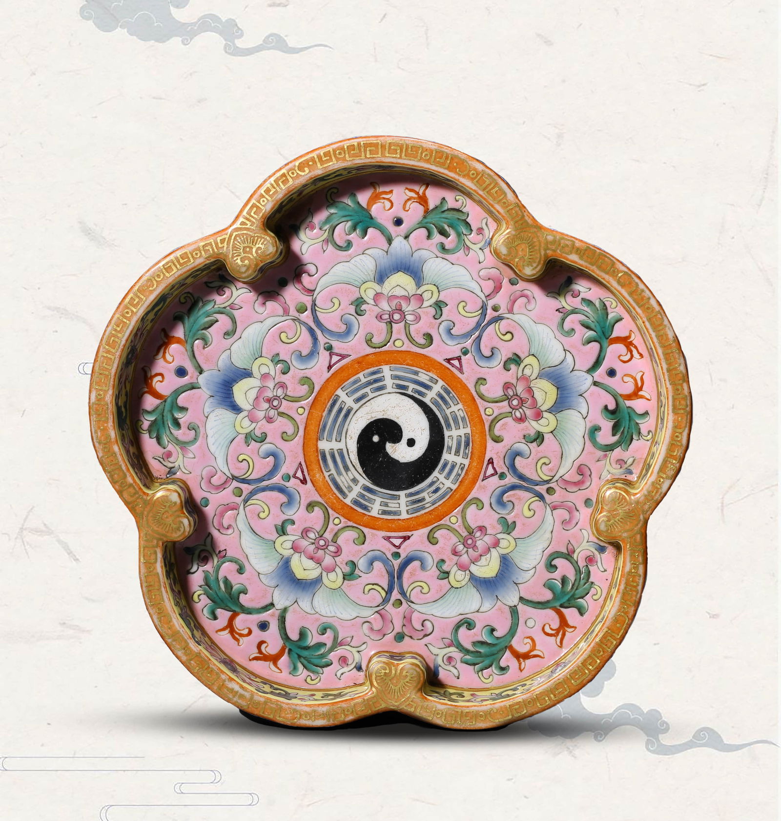 A FAMILLE-ROSE 'FLORAL' 'PETAL-FORM' BRUSH WASHER: A FAMILLE-ROSE 'FLORAL' 'PETAL-FORM' BRUSH WASHER Dimensions: Width: 2.8 cm (1.10 in) x Height: 18.4 cm (7.24 in). All measurements are approximate.