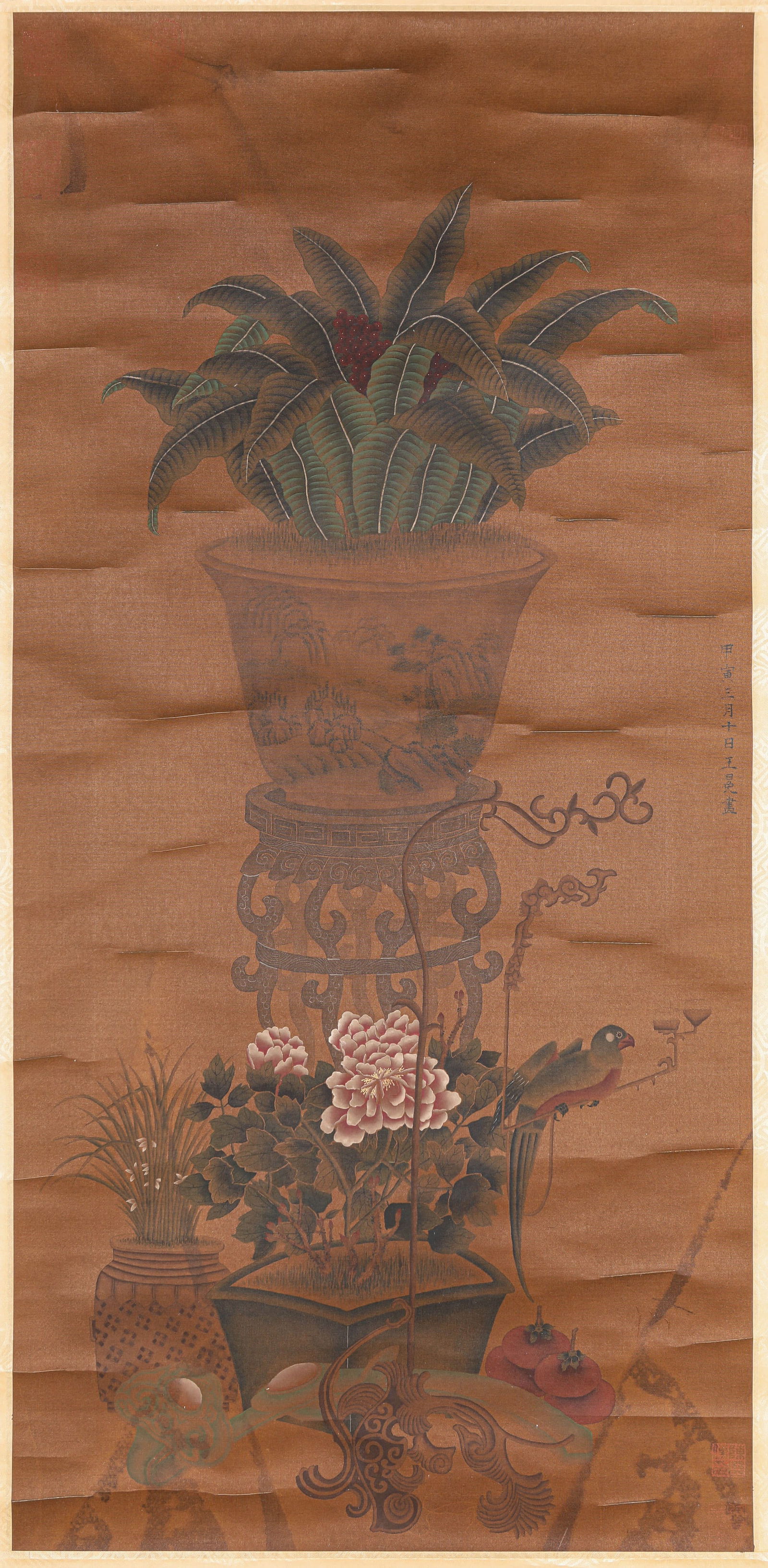 WANG MIAN (1287-1359), ATTRIBUTED TO, FLOWERS: WANG MIAN (1287-1359), ATTRIBUTED TO, FLOWERS Dimensions: Width: 47.0 cm (18.50 in) x Height: 97.0 cm (38.19 in). All measurements are approximate.
