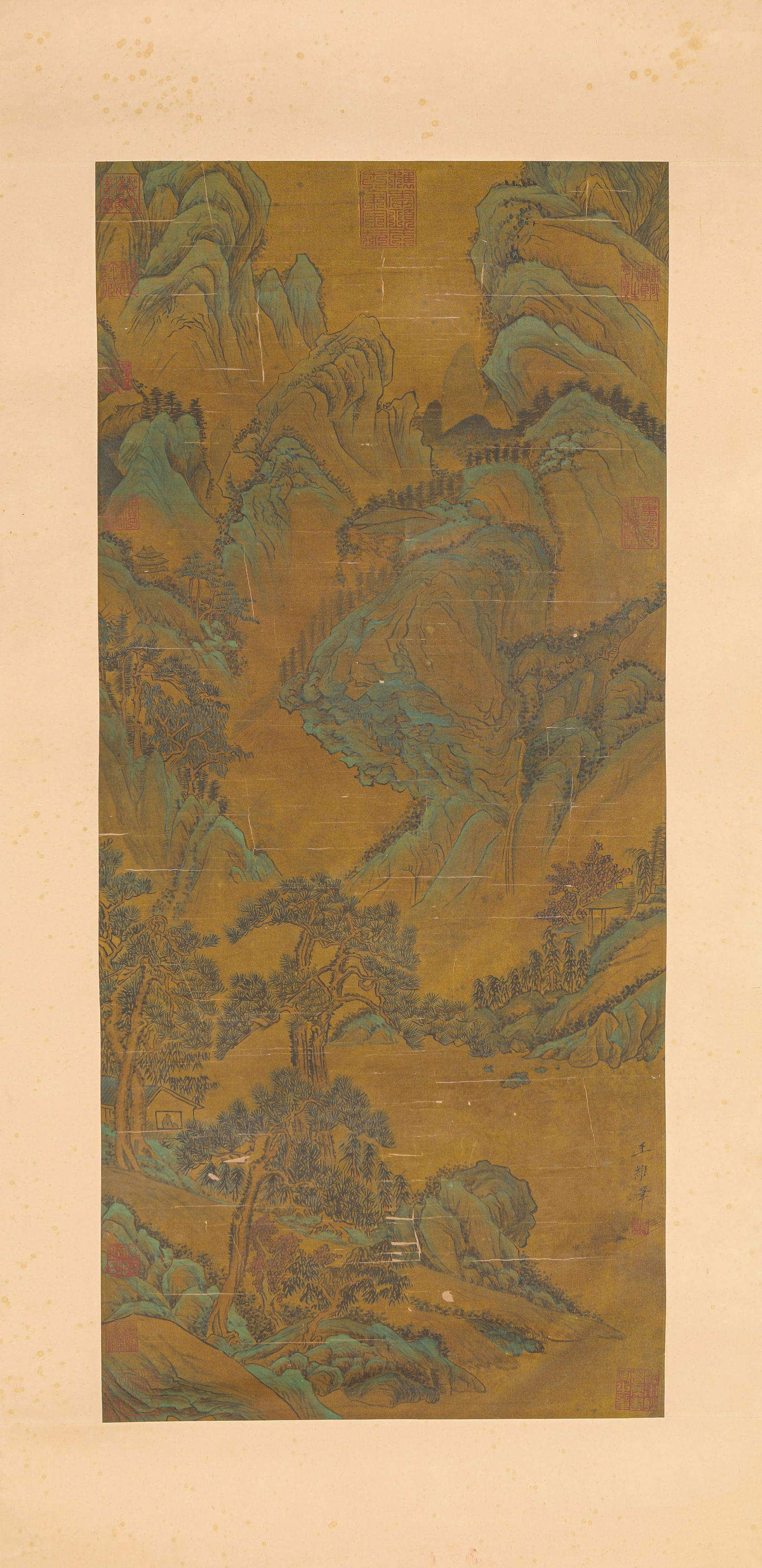 WANG WEI (699-759), ATTRIBUTED TO, LANDSCAPE: WANG WEI (699-759), ATTRIBUTED TO, LANDSCAPE Dimensions: Width: 40.0 cm (15.75 in) x Height: 88.0 cm (34.65 in). All measurements are approximate.