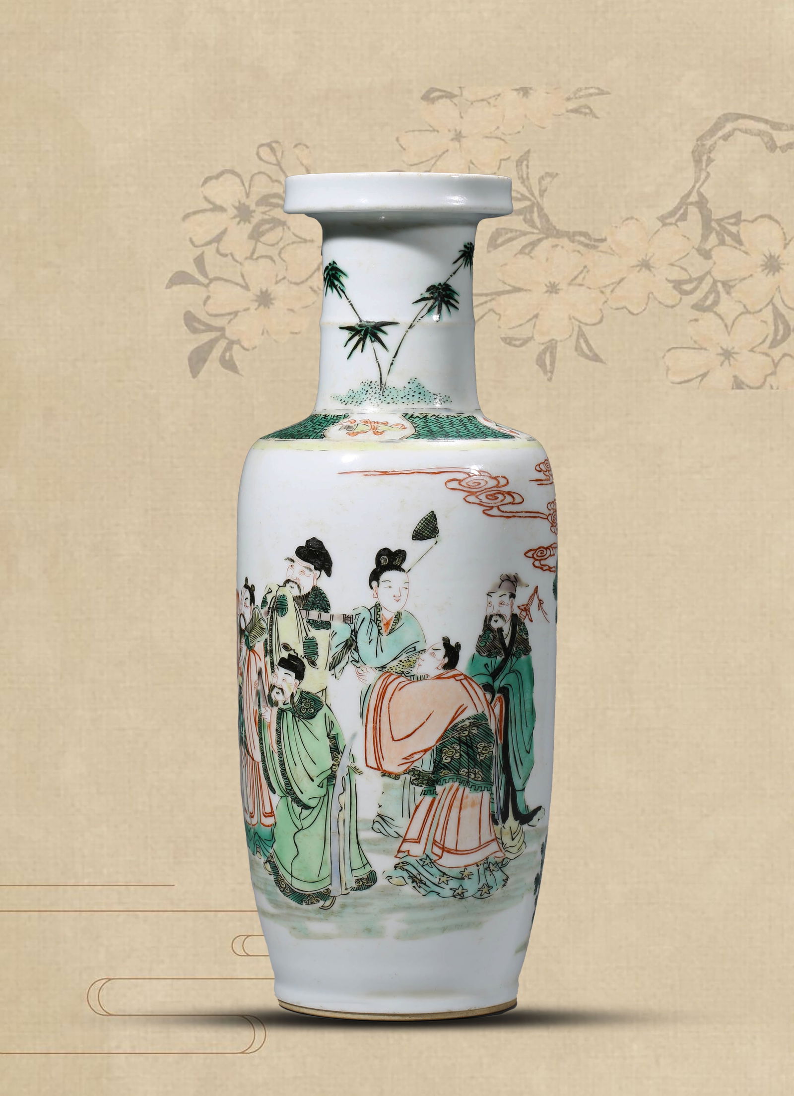 A WUCAI VASE: A WUCAI VASE Dimensions: Width: 11.0 cm (4.33 in) x Height: 28.5 cm (11.22 in). All measurements are approximate.