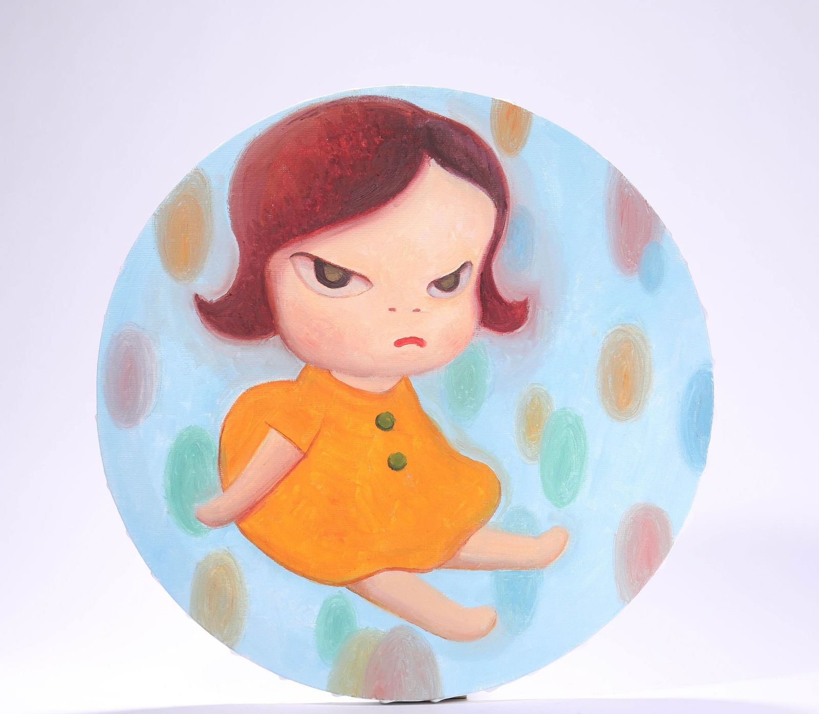 YOSHITOMO NARA (1959-), ATTRIBUTED TO, OIL ON CANVAS: Diameter: 30 cm (11.81 in.). All measurements are approximate.