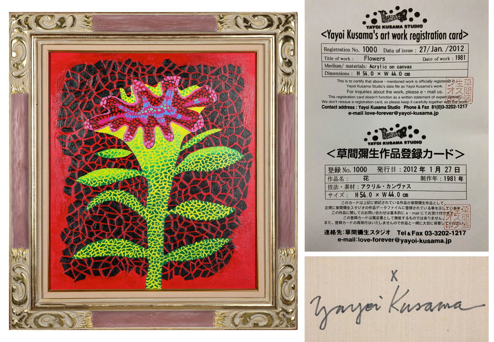 YAYOI KUSAMA (1929-), ATTRIBUTED TO, FLOWER, OIL ON CANVAS: Dimensions: Width: 54 cm (21.26 in.) x Height: 44 cm (17.32 in.). All measurements are approximate.