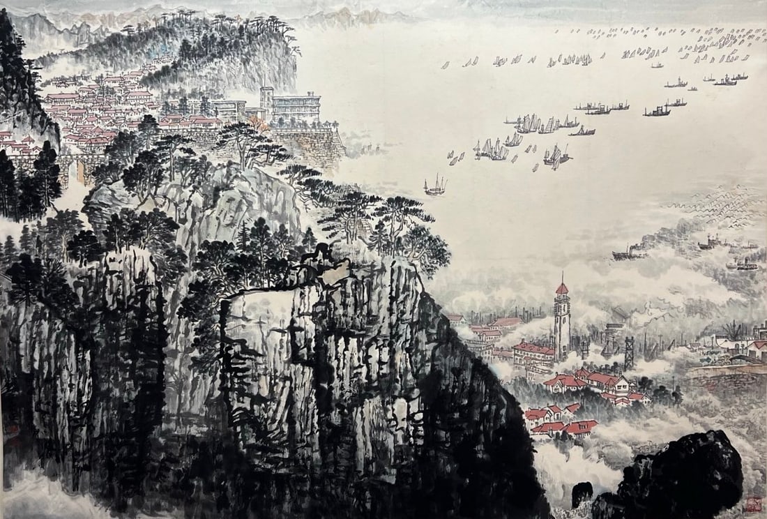 QIAN SONGYAN (1899-1985), ATTRIBUTED TO, LANDSCAPE: Dimensions: Width: 96 cm (37.80 in.) x Height: 139 cm (54.72 in.). All measurements are approximate.