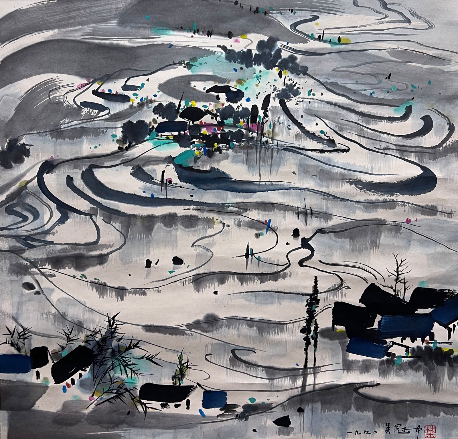 WU GUANZHONG (1919-2010), ATTRIBUTED TO, LANDSCAPE: Dimensions: Width: 69 cm (27.17 in.) x Height: 67 cm (26.38 in.). All measurements are approximate.